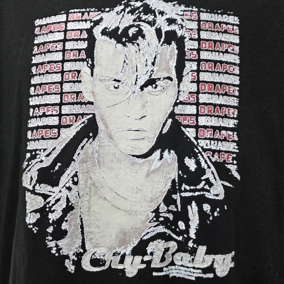Port and Company Other - Cry-Baby Johnny Depp Drapes & Squares Black Short Sleeve Graphic TShirt Size L